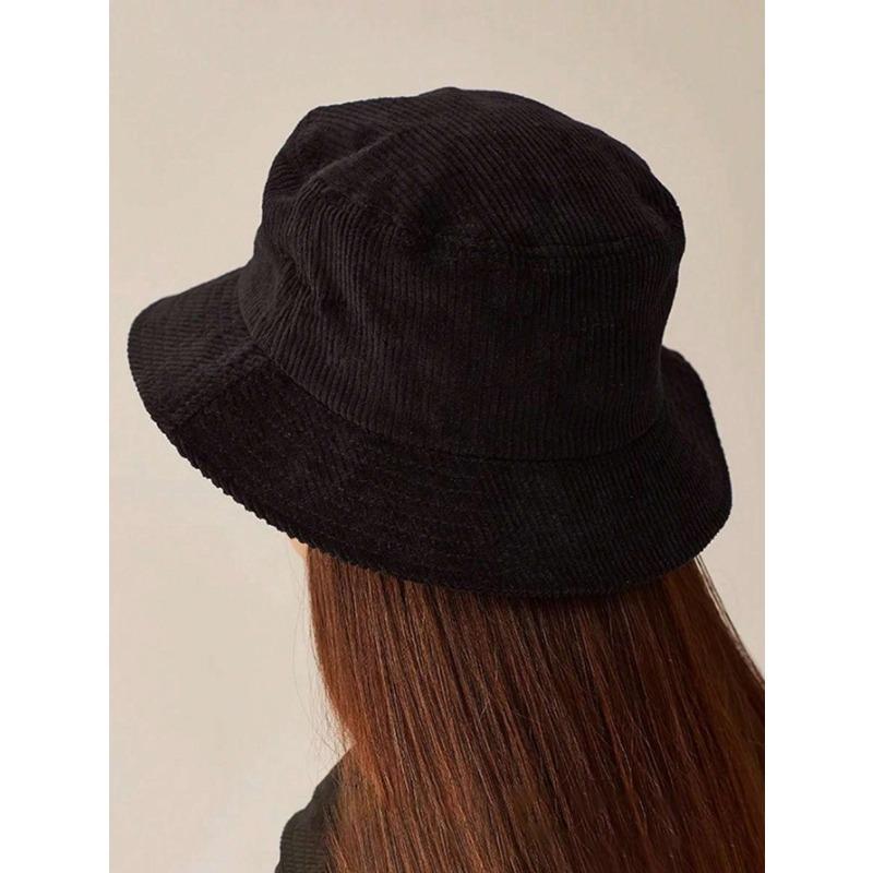 Thick Corduroy Simple Wide Brim Warm Bucket Hat