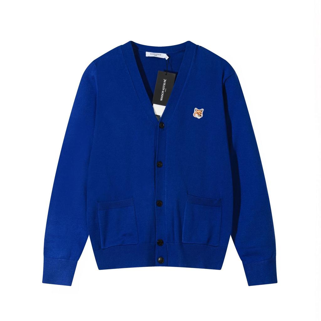 Unisex Crew Neck Long Sleeve Loose Fit Korean Cotton Knit Sweater Fox Head Embroidery Pullover Cardigan Couple Knitwear
