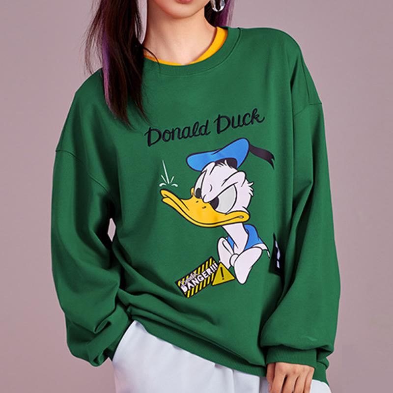 Li-Ning X Disney Co-Branded Cartoon Print Round Neck Loose Pullover Sweatshirt Women Tops Spring-Green AWDS596-4