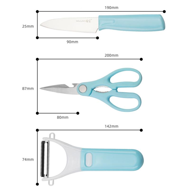 3ks Kuchyňské drobné nářadí Nerezové potravinářské nůžky Loupaný nůž Nůž na ovoce Třídílná sada