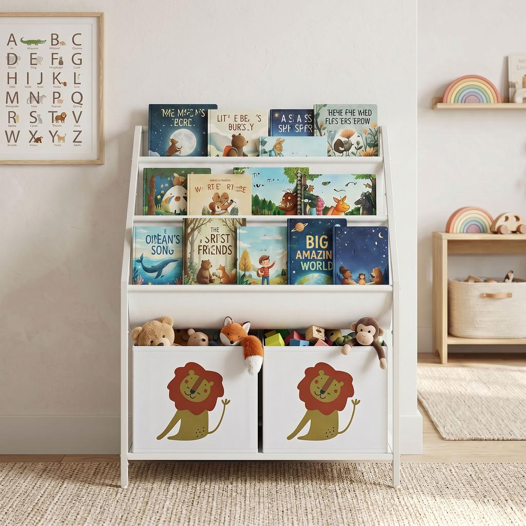 Bookshelf For Children Children Shelf With 2 Open Compartments 3 Hanging Shelves 60 X 30 X 76 Cm White