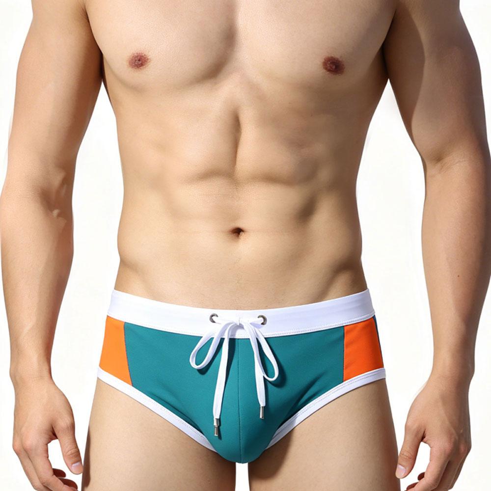 Heren Laag Uitgesneden Zwembroek Nylon Mesh Paneel Sneldrogend Elastische Contour Zakje Sexy Kleurblok Zwemkleding Voor Mannen