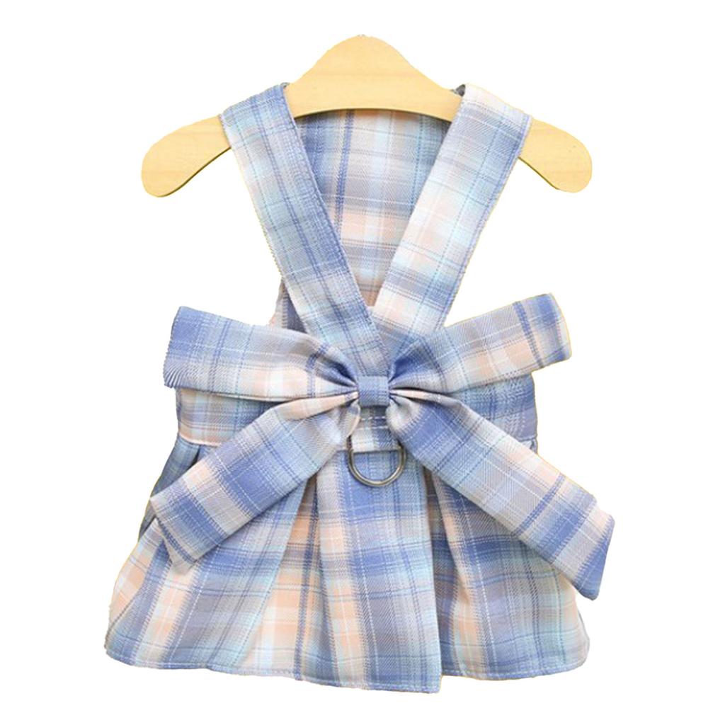 Plaid Dog Dress Bow Tie Harness Leash Set Breathable Soft Comfortable Puppy Dress for Daily Walking