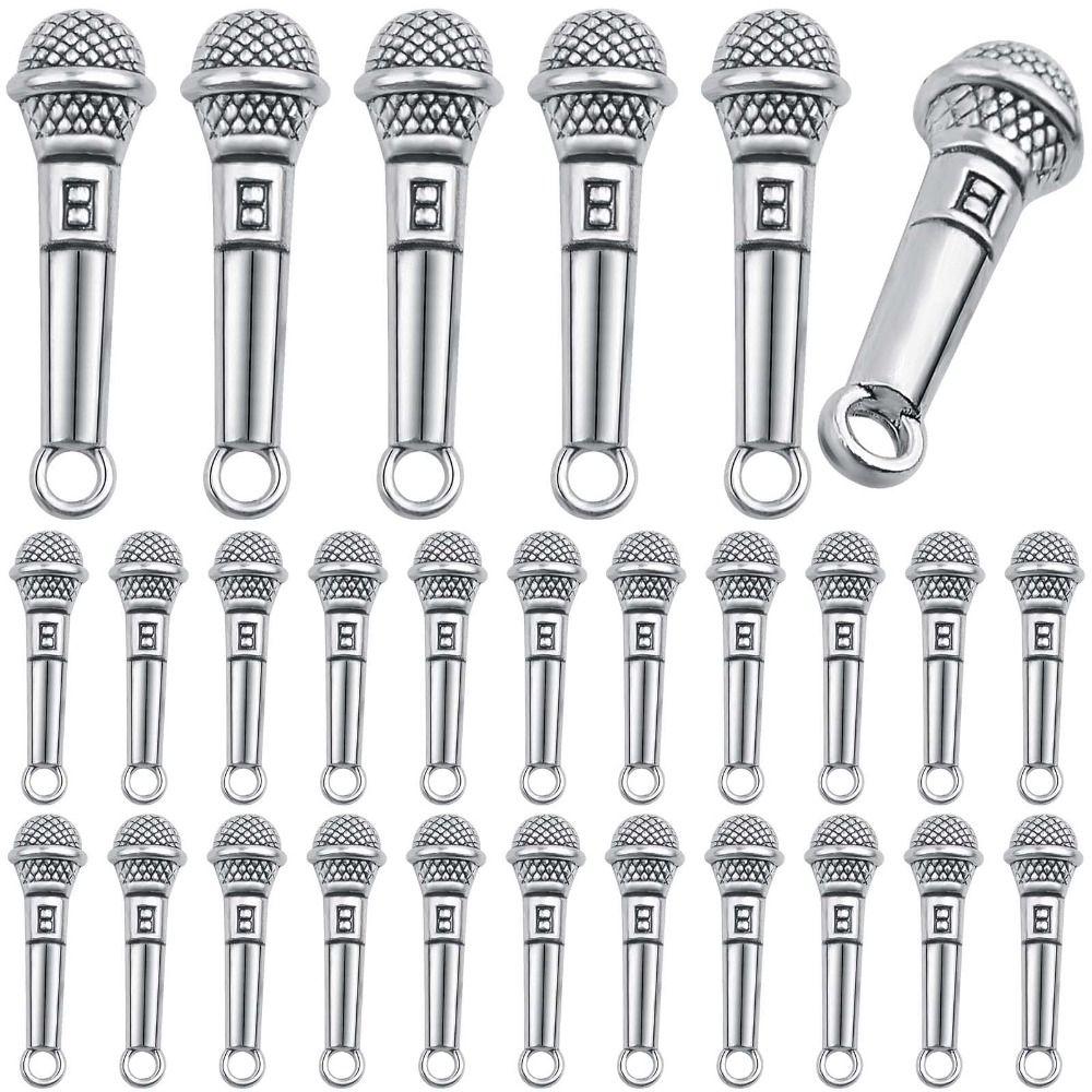 

50 шт., подвески с микрофоном из сплава, античное серебро, тибетские подвески, винтажные подвески, браслет