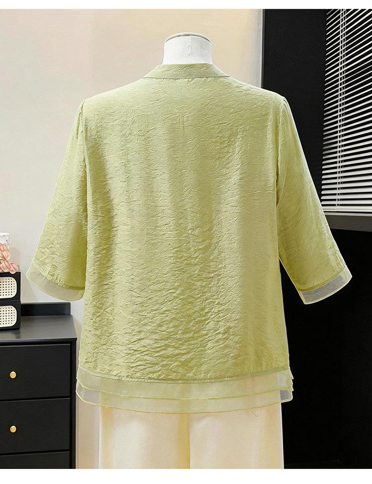 Elegant Summer Cotton-Linen Suit: Short-Sleeved Top for Women in Their Fifties, Chinese Style