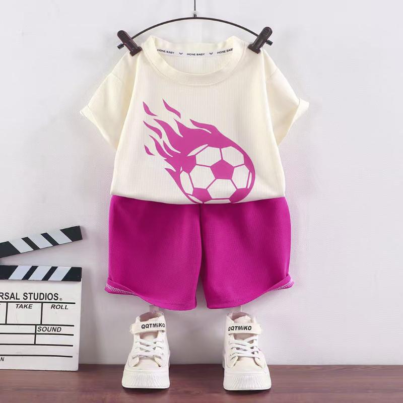 Set Maglietta a Maniche Corte e Pantaloncini per Bambini Texture a Nido d'Ape Sottile Estivo Casual per Ragazzi Ragazze Abbigliamento Quotidiano Uso Domestico Vita Elastica
