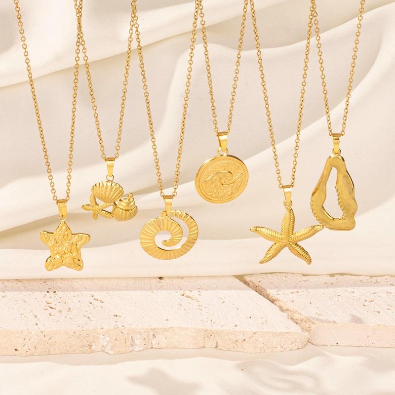 1Pc Waterproof Summer Ocean Animal Starfish Conch Shell Pendant Necklaces Sea Wave Mermaid Tail Aesthetic Collares Jewelry