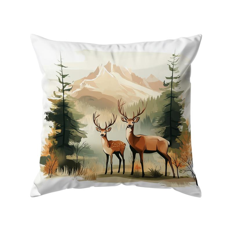 Housse d'oreiller imprimée Cerf et la forêt Ameublement de la maison Décoration de pièce Housse de coussin Housse de coussin de canapé de salon 45x45cm