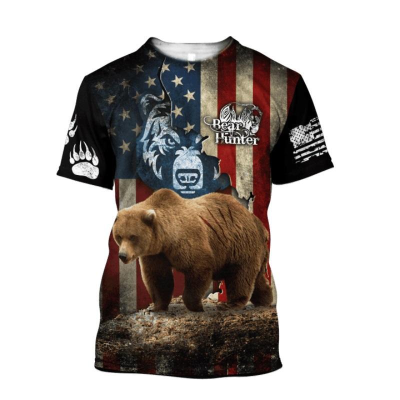 

Fashion Bear Graphics T-shirts Summer Trend Short Sleeve O Neck 3D Animals Printed Hunter T-shirts Casual Outdoor Sports Men s T-shirts XS