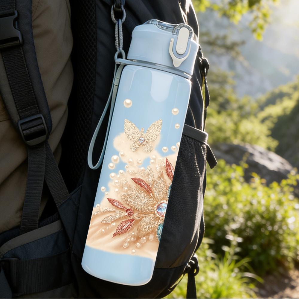 1PC Soft Dried Floral Bouquet 750ml Color Plastic Sports Water Bottle Leakproof Flip Straw Lid For Sports Office Home Use