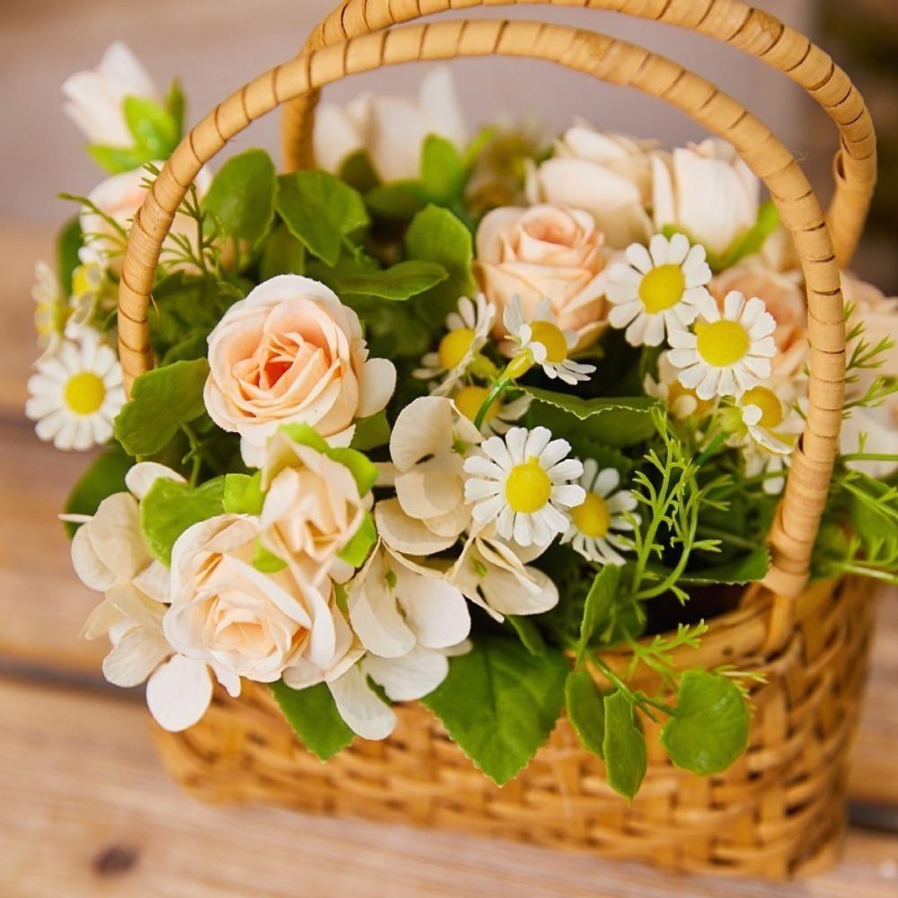 Simulated Artificial Flowers Hydrangea Daisy Silk Rose Bouquet Wedding Backdrop