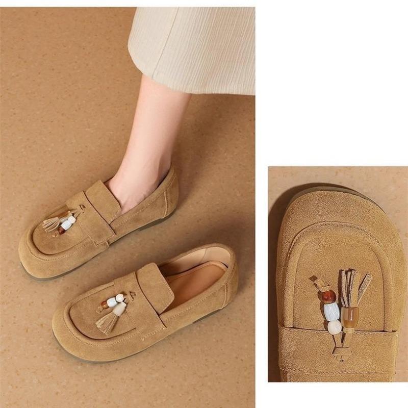 Women's autumn new retro beaded one-pedal single shoes are not tired feet with skirt flat bottom