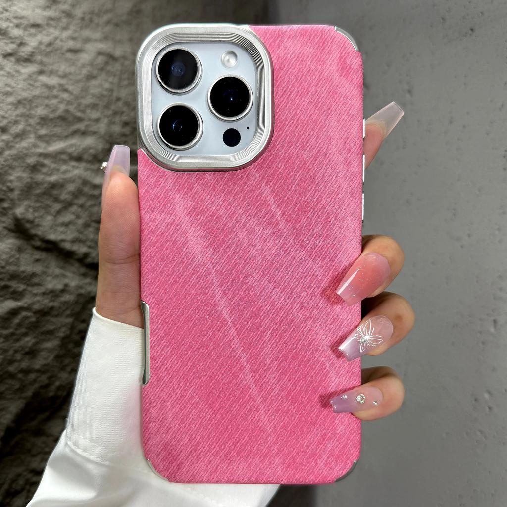 Washed Color Vintage Cowboy Fabric Phone Case iPhone 16 15 14 13 12 11 Pro Max Plus Shockproof Soft Bumper Armor Cover