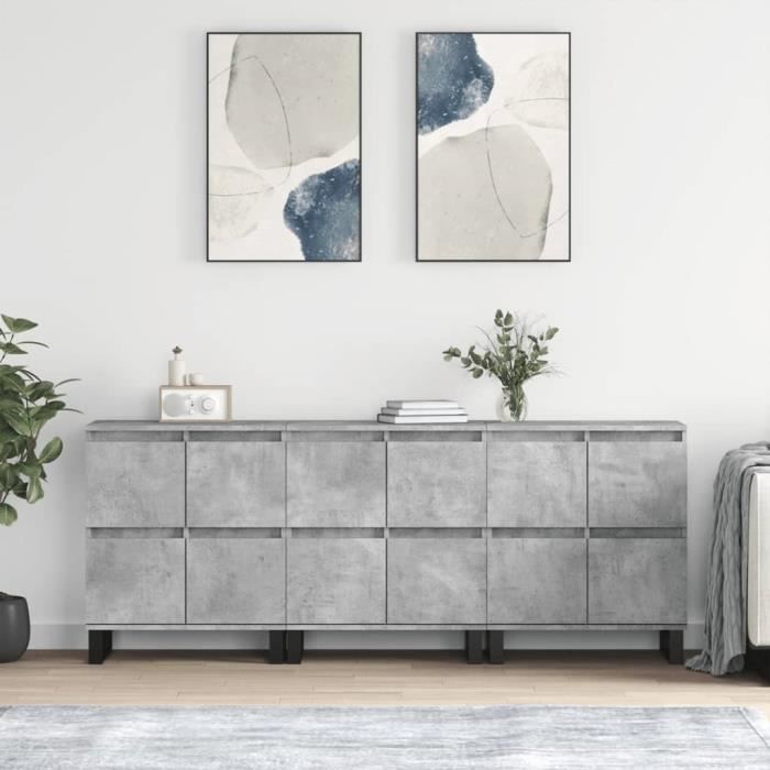 VidaXL Buffets 3 Pcs Concrete Grey Engineered Wood 3190209