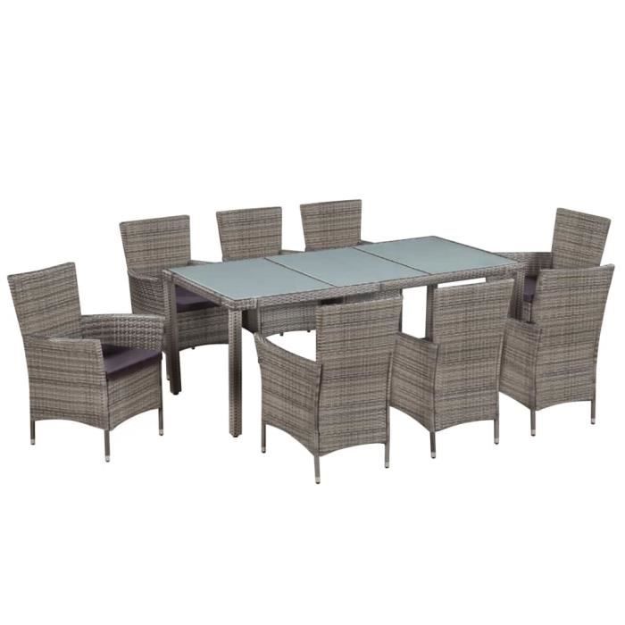 VidaXL Mobilier à dîner de jardin 9pcs et coussins Résine tressée Gris