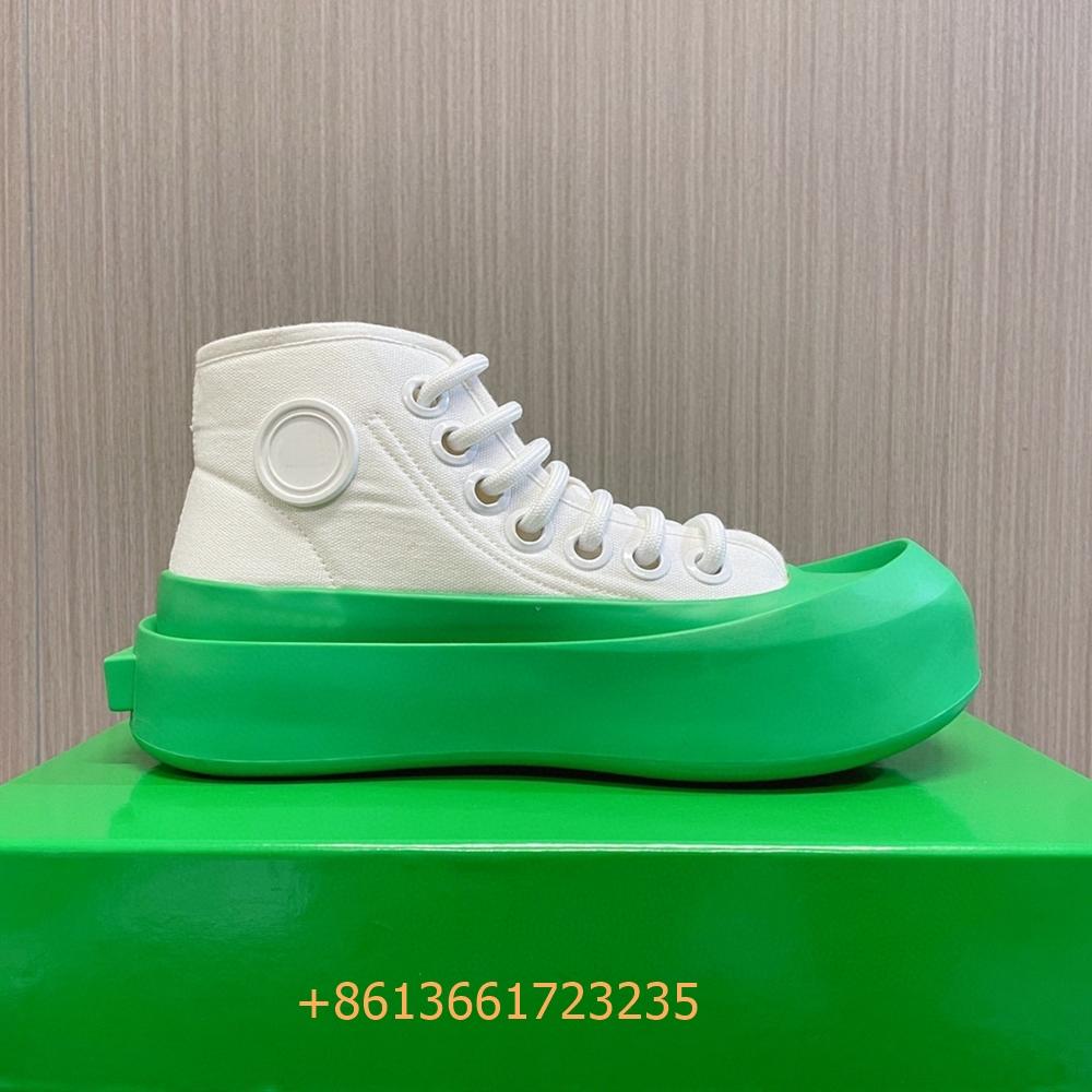 Black/white/green Mixed Color Sneakers Women/men Shoes 4.5Cm Platform big Round Toe Lace-Up High Top Canvas Sneakers