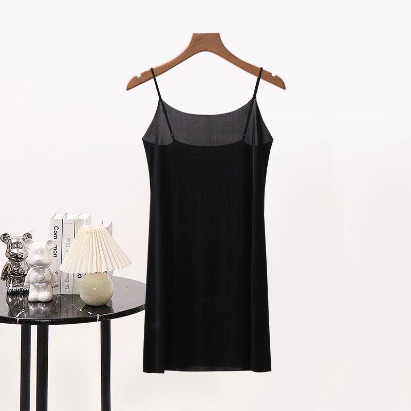 Women's Ultra-Thin Silk Seamless Camisole Slip Dress with Spaghetti Straps