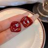 White Ankola Red Stud Earrings Women'S Retro Temperament High-End Earrings Light Luxury Design Earrings Factory Batch