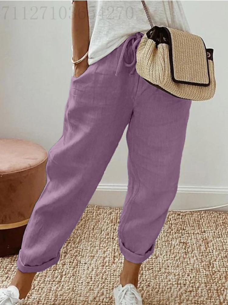 2024 Spring Cotton Linen Women's Pants Black High Wasit Pencil Pants Female Spring Fashion Trendy Loose Casual Ladies Bottoms