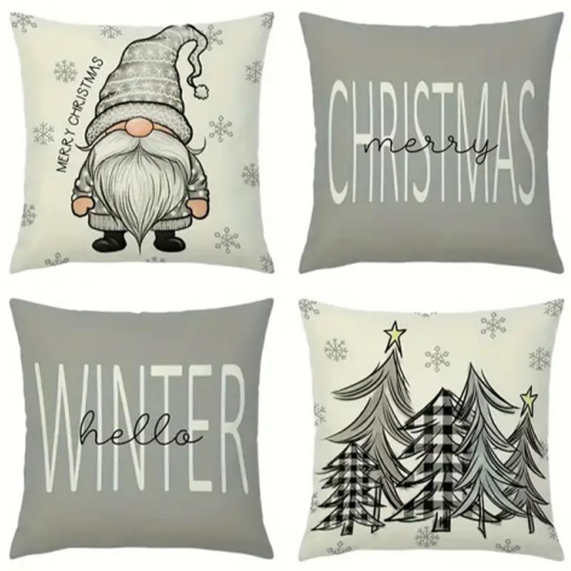 

4pcs Christmas Cushion Cover Red Green Grey Snowflake Dwarf Durable Cover 2025 New for Home Ornament Xmas New Year Decoration 45x45cm