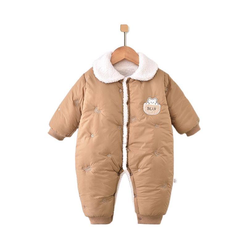 Cartoon Bear Fleece Baby Bodysuit - Warm Winter Outdoor Wear for Newborns
