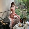 French Retro Red Plaid Tube Top Dress Women's Spring and Summer New Seaside Vacation Style Lace Splicing Long Skirt