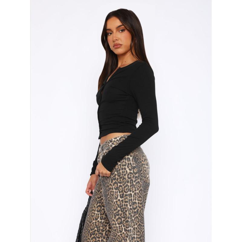 Jesień i Zima Jednolity Kolor Miękki Guzik Krótki Długi Rękaw Kurtka Kardigan Top