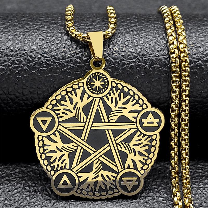 Witchcraft Pentagram Necklace Stainless Steel Silver Color Witch Pagan Star Symbol Necklace Wicca Jewelry collares de moda