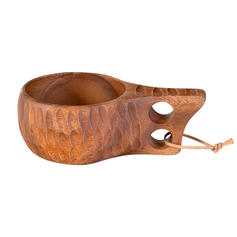 South American Walnut Coffee Cup with Finnish Design and Anti-Scald Acacia Wood Lanyard Handle