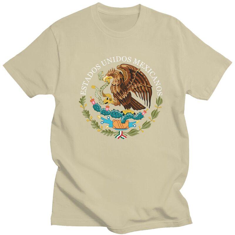 Custom Mens Coat Of Arms Of Mexico T Shirts ShortSleeve Cotton Tshirt Leisure Mexican Flag Seal Tee Loose Fit Clothing