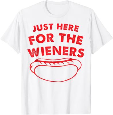 Just Here For The Wieners Funny Hot Dog 4th Of July American BBQ Summer T Shirt