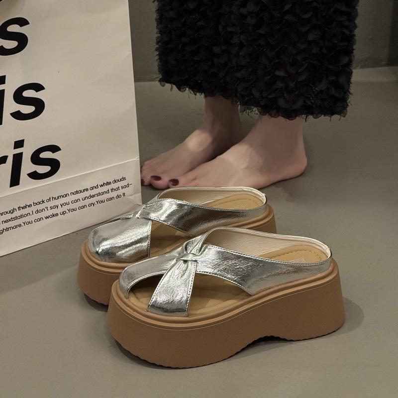 2025 Summer Wear Casual Muller Slippers Thick-soled Hollow Bag Head Cool Slippers Comfortable Round Head Wedge Women's Slippers