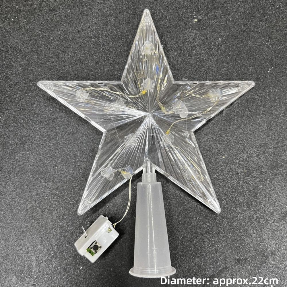 Lighted Star Christmas Tree Topper Transparent Plastic Christmas Tree Ornament Party Supplies Xmas Decoration Light Up Props