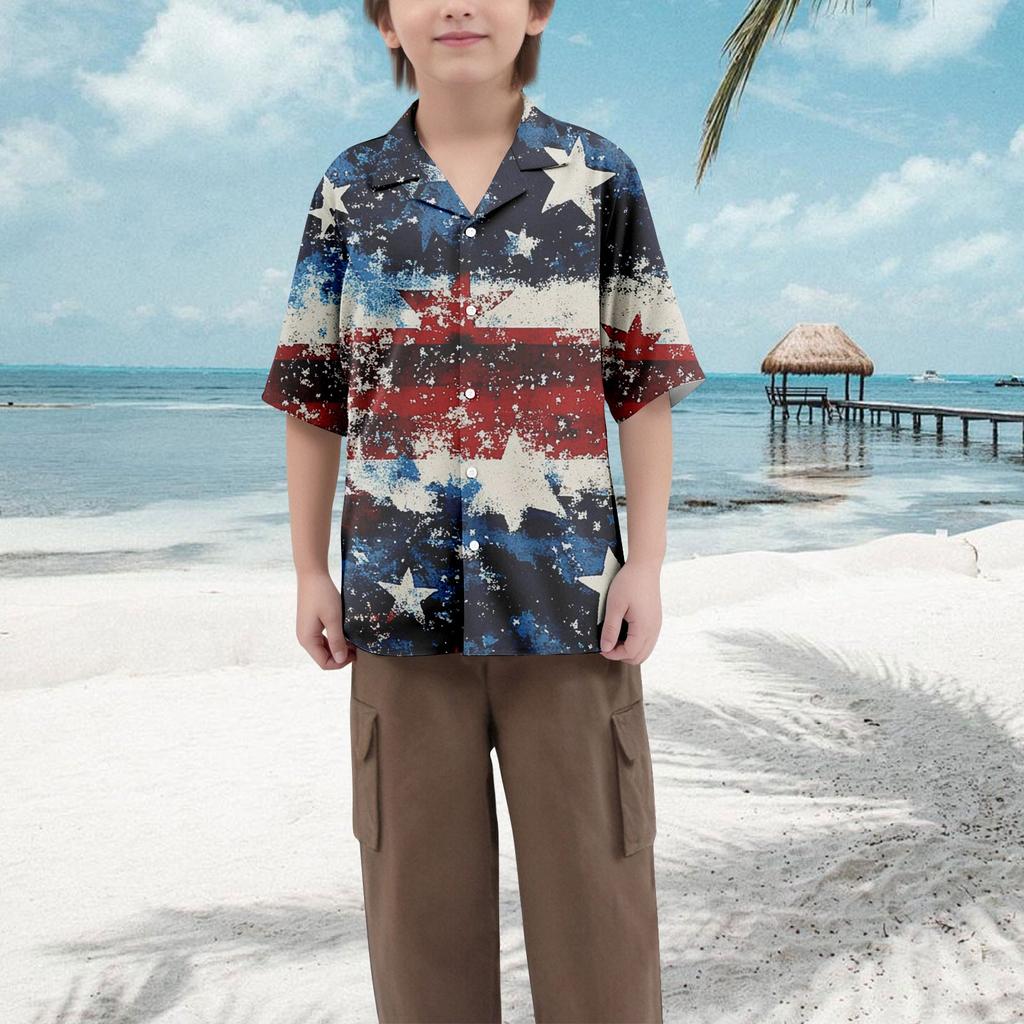 Lässiges lockeres Kurzarmhemd für Jungen mit modischem bedrucktem Hemd-Top