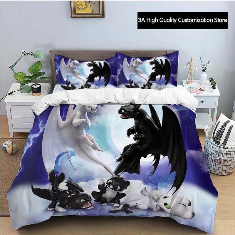 Cartoon Dragon Bedding Set Cute Lovely Duvet Cover with Pillowcase Single Double King Comforter Bed Cover Home Textile