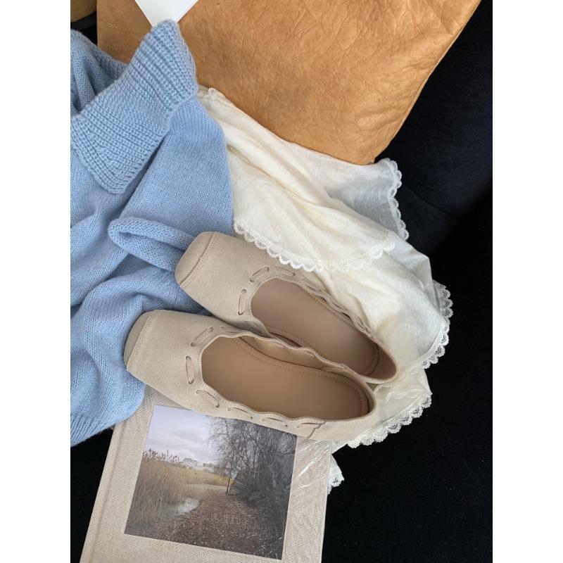 

Frosted cowhide retro flat bottom square head shallow mouth single shoes women s shoes spring and summer new fashion versatile Doudou shoes 35 песочный