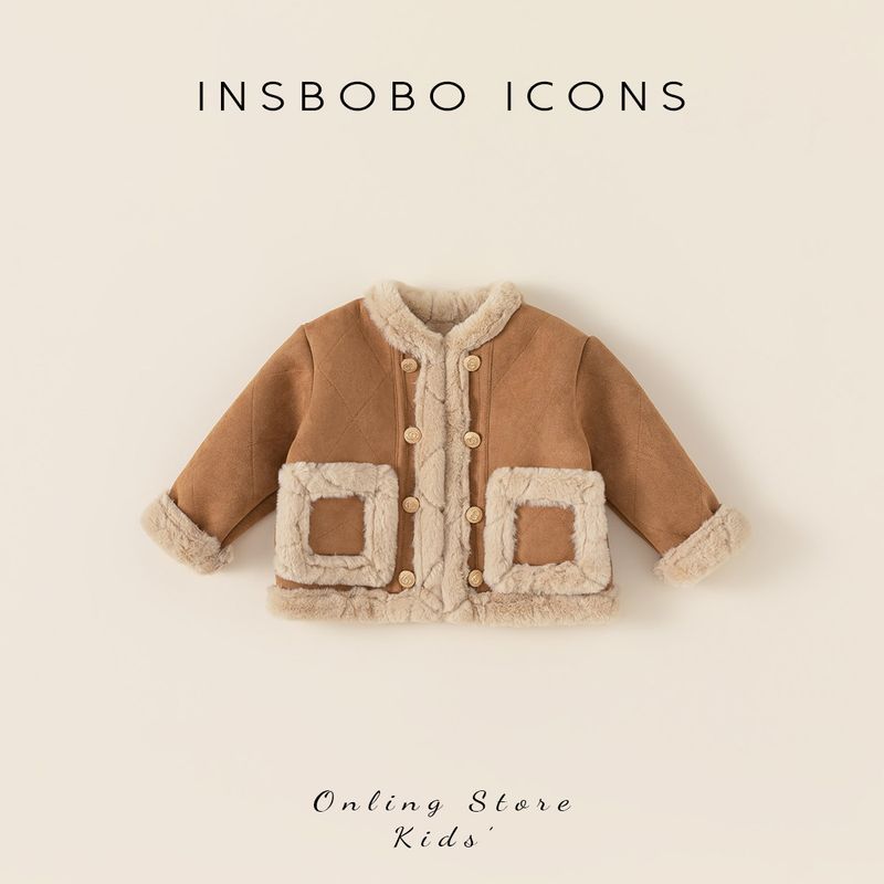 Girl Outwear Fall and Winter 2025 New Arrival Suede Children s Cotton Clothes Women s Baby Clothes Fur Integrated Velvet Winter Clothes Kakh 100