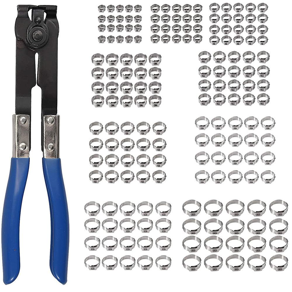 

180PCS boxed stainless steel clamps 5.8-21 single ear hose clamp American style throat clamp with clamp pliers