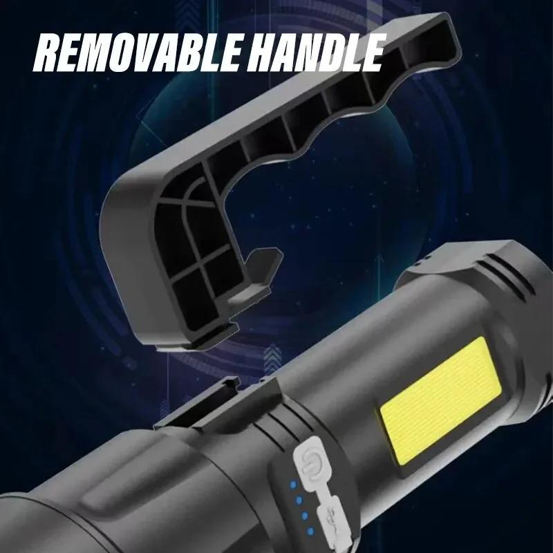 2 IN 1 Ultra Bright Portable LED Flashlight High-power Rechargeable Spotlight with COB Side Lights Supporting Telescopic Zoom