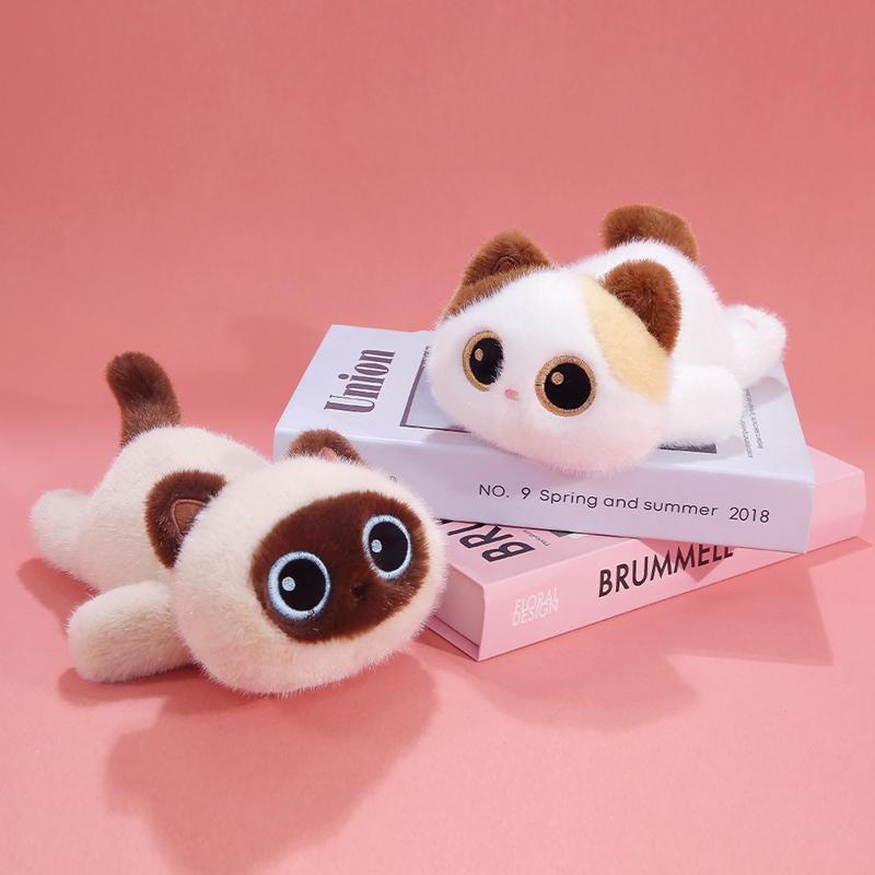 22cm Lying Cartoon Fluffy Cat Animal Plush Toy Stuffed Siamese Black 3-color Kitten Pillow Sleeping Companion Present