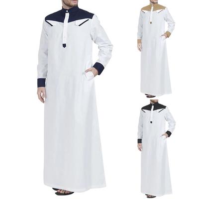 Men's Saudi Arabic Long Sleeve Robe Ramadan Muslim Dress Middle  Islamic Clothing