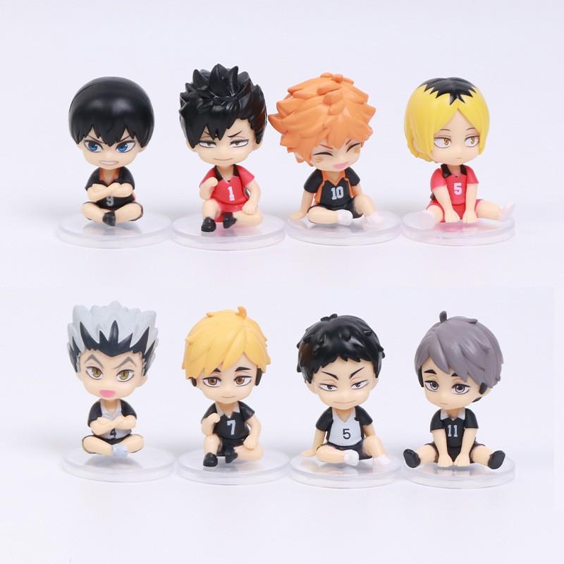 8pcs Haikyuu Anime Figures Desktop Car Ornaments Hinata Shoyo Kanbara Takashi Shoyo Hinata Cute Cartoon Doll Collectible Gift