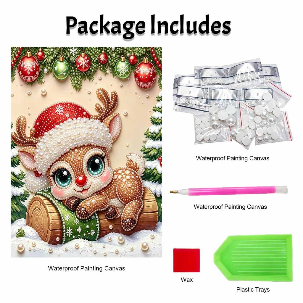Frameless Pearl Bead Art Kit Adorable Reindeer DIY Shiny Canvas Painting Creative Gift for Craft Lovers Home Wall Decor