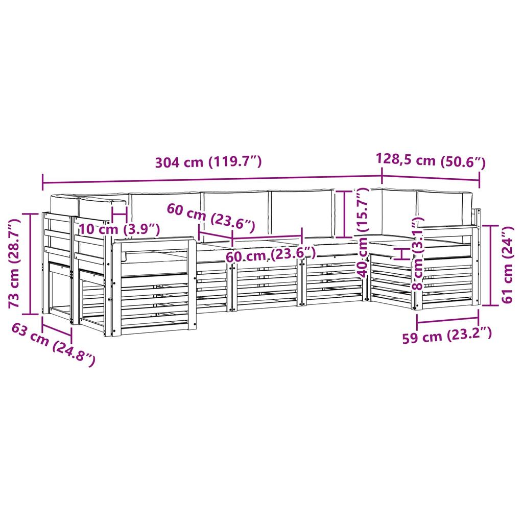 Modular Outdoor Sofa Set with Cushions 7 pcs Natural and Cream