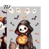 Outdoor Balcony Scene Setting 4Pcs Halloween Cartoon Window Clings, Pumpkin Ghost Scarecrow Stickers, Decorative Glass Decals for Party