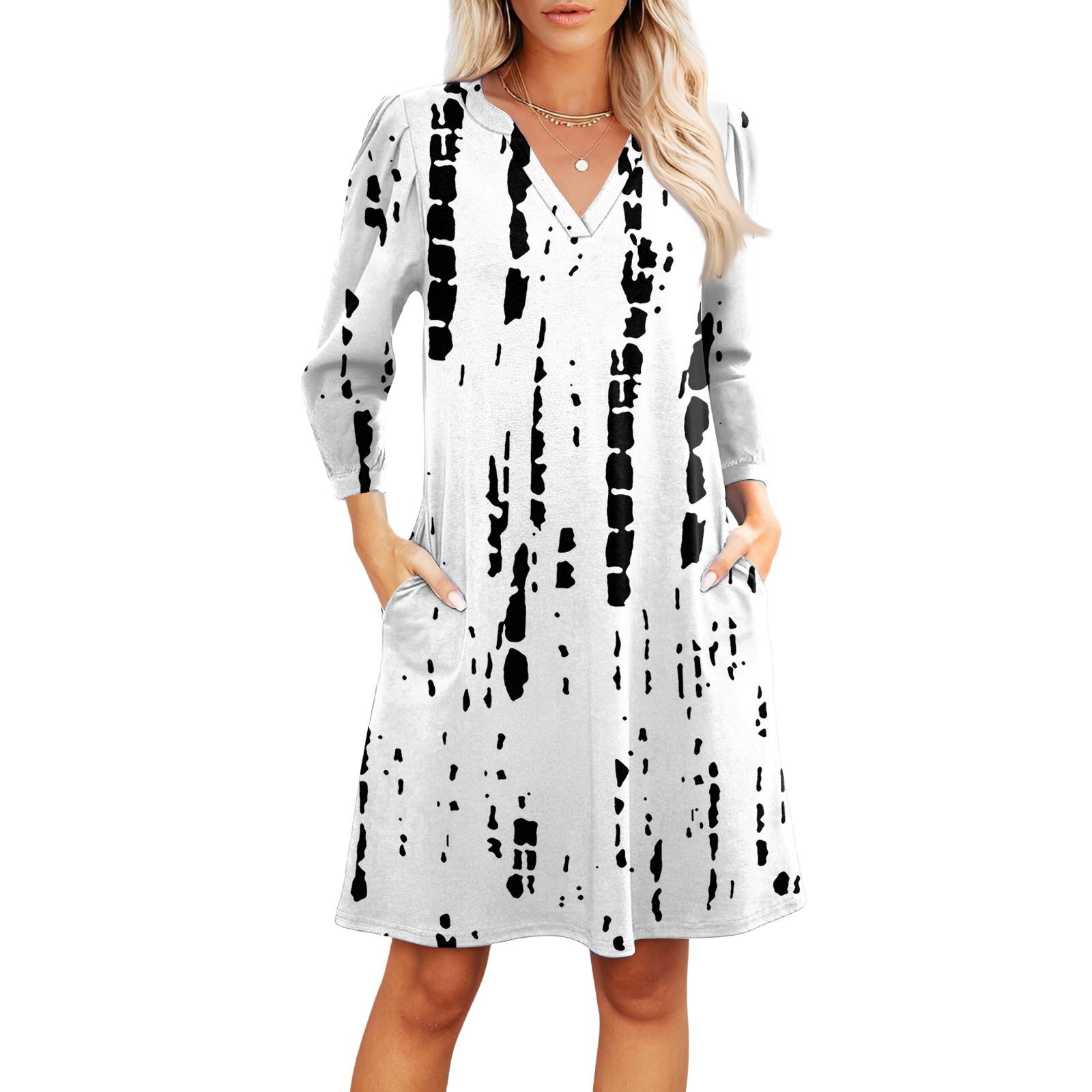 

Женское модное платье с V-образным вырезом, повседневное пляжное платье с рукавами три четверти, платье с полосатым принтом XL белый