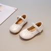 Kids Girls Solid Color Round Toe Pearl Velcro Mary Jane Princess Leather Flats