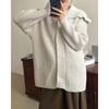 Retro simple lapel knitted cardigan women's autumn and winter new solid color loose lazy wind sweater jacket