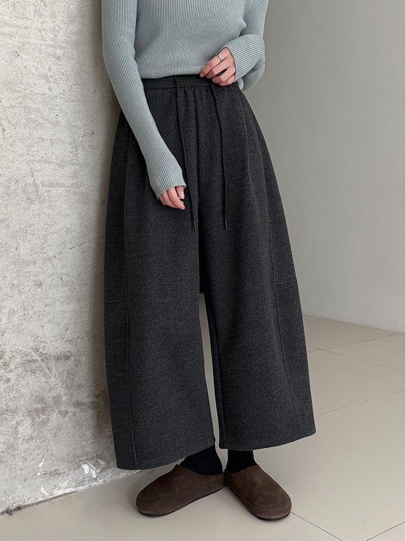 

Lu Xi Women s Elastic Waist Woolen Wide-Leg Pants - Autumn/Winter Casual Nine-Point Trousers Large