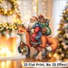 2D Flat‑Custom Name Irregular Acrylic Ornament,Santa Riding Red Fox Pattern Xmas Tree Hanging Pendant Holiday Gift